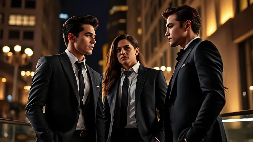 Stylish Latin American characters in a modern drama scene in the city