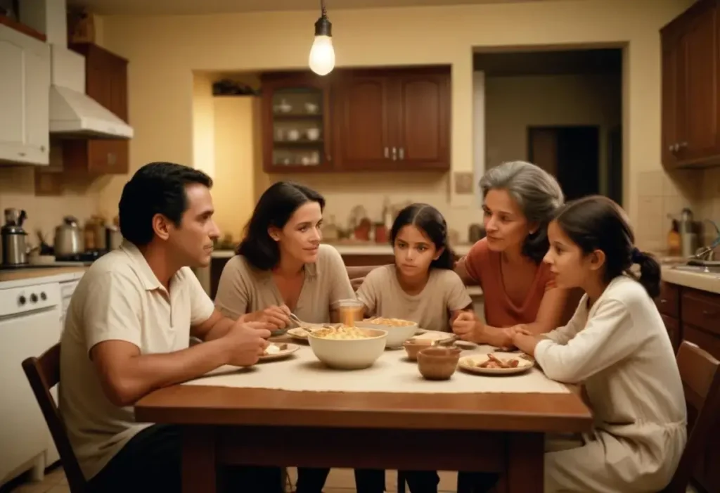 Latin American family in an emotional drama scene at home