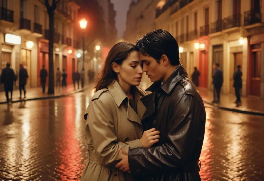 Romantic Latin couple at sunset sharing an emotional moment