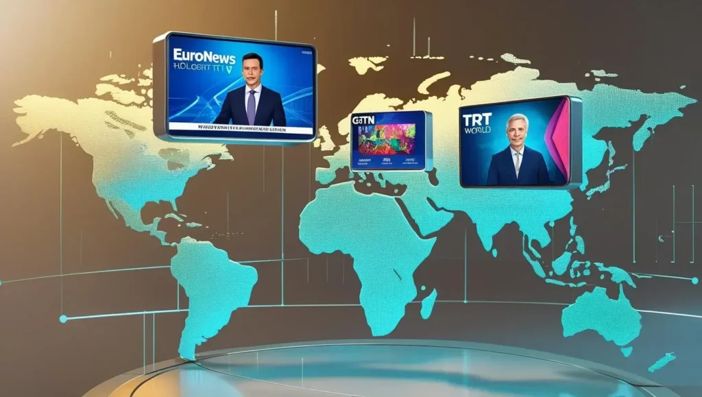 Smart TV showing international news in a modern minimalist home