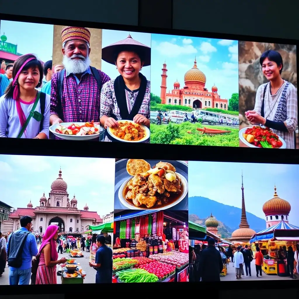 A vibrant street scene showing different cultures and traditions
