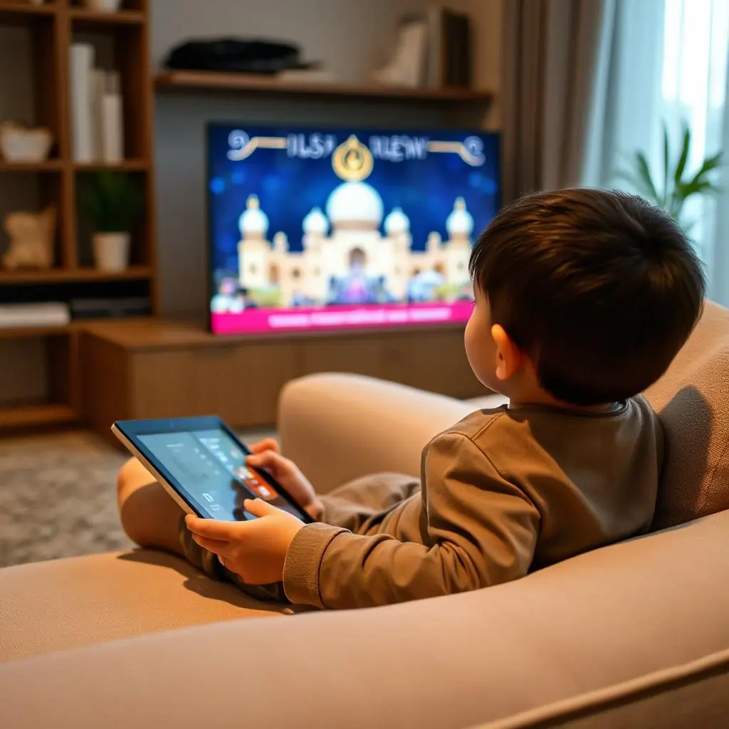 Young Muslim learning about Islam using a streaming app