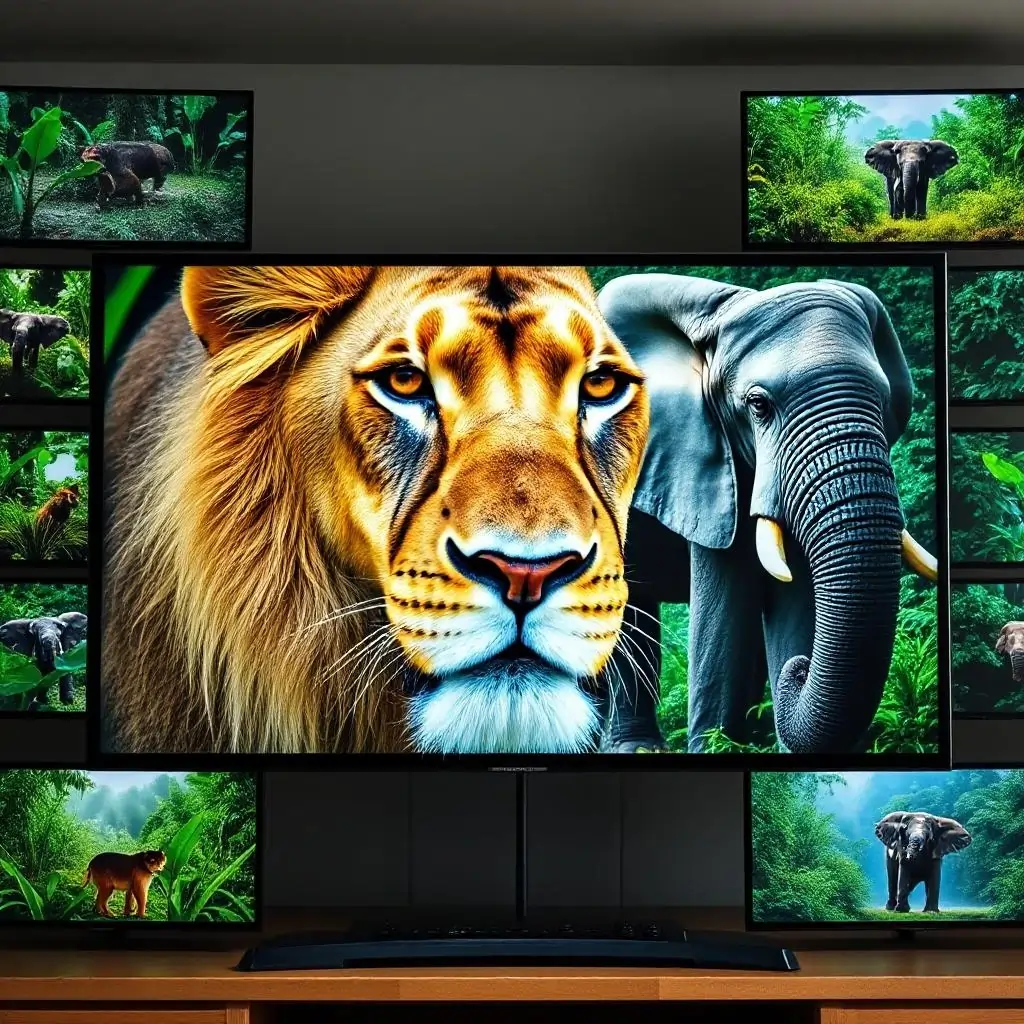 Wildlife scene with elephants and lush forests representing nature documentaries