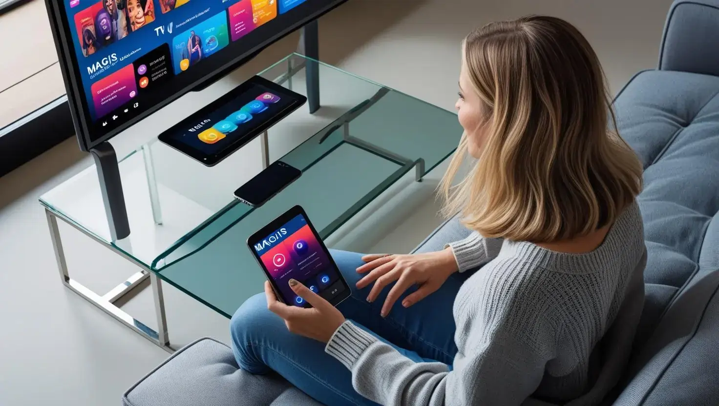 User streaming Magis TV across Smart TV, phone, and tablet