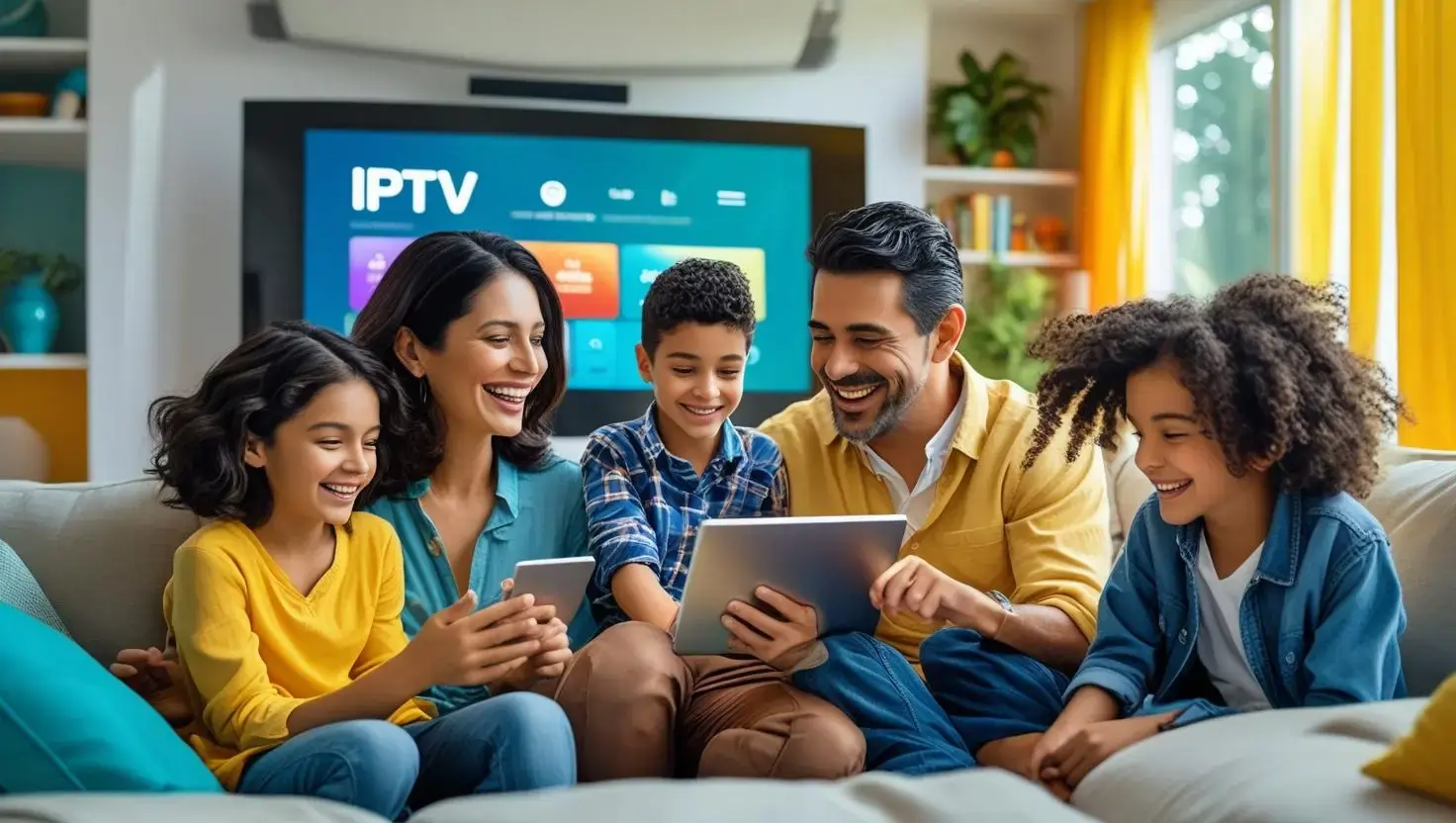 Family watching Magis tv on different Magis TV compatible devices