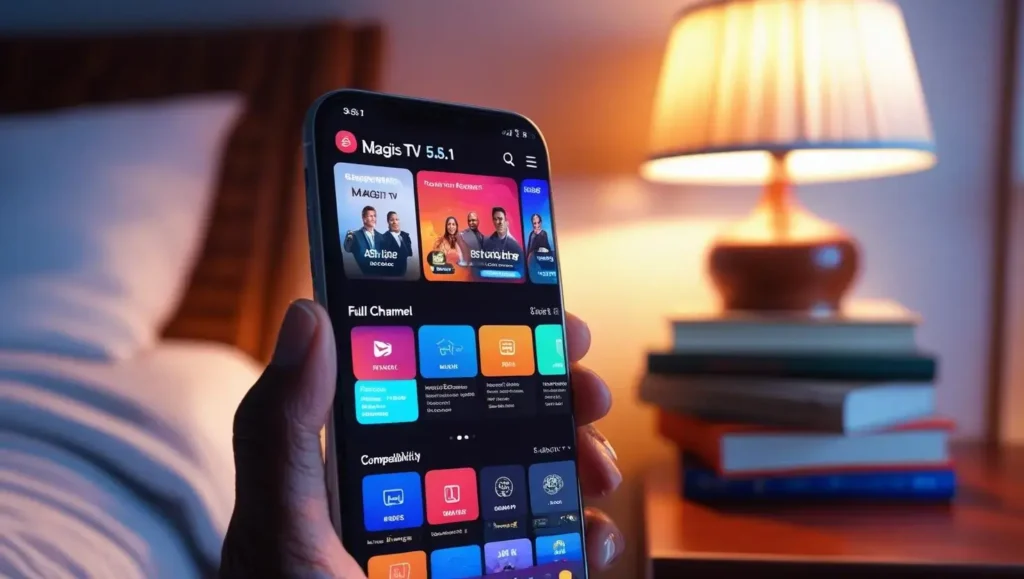 Magis TV v5.8.1 interface on a smartphone supporting broad compatibility